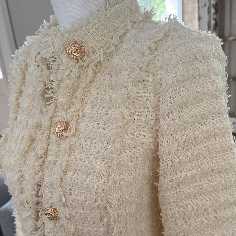 NWOT Aqua Frayed Tweed Jacket from Bloomingdales